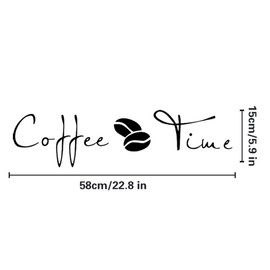 Coffee Time Wall Decal English Lettering Saying Words Vinyl Stickers with Coffee Beans Picture, Removable Art DIY Quote Sticker Mural for Home Coffee Store Shop Kitchen Office Window Decoration