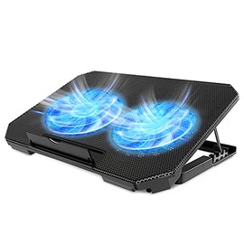 LIENS Soporte de refrigeración para laptop con altura ajustable, dos ventiladores de 5.1 pulgadas, 2 puertos USB, adecuado para portátiles de 12"-15.6
