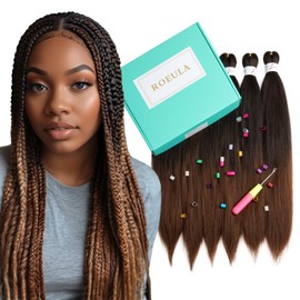 Roeula 1B/30 Pre Stretched Braiding Hair 26 Inch 6 Packs Long Ombre Black to Brown Braiding Hair Pre Stretched Professional Prestretched Braiding Hair Extensions Synthetic Crochet Twist Braids