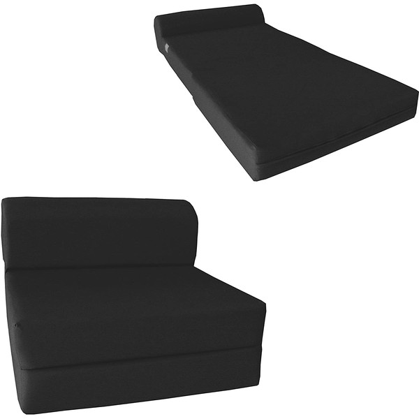 D&D Futon Furniture Chair Folding Foam Bed, Studio Sofa Guest Folded Foam Mattress (6" x 48" x 72", Black)