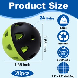 Coopay 20 Pack Practice Baseball 42mm Mini Plastic Hollow Softballs, Baseball Training Balls with Drawstring Bag for Indoor Outdoor Backyard Batting Practice (Half Green and Black)