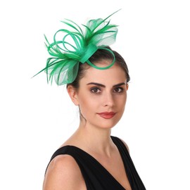 SAFERIN Fascinators Hats for Women Flower Tea Party Hats for Women Fascinator Headband and Clip Kentucky Derby Hats for Women (US, Alpha, Medium, ST07-Green)