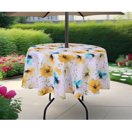 SUQ I OME Patio Outdoor Tablecloth with Umbrella Hole and Zipper,Garden Tablecloth for Host Backyard Parties, BBQs,Family Gatherings(Grace Flora,60'' Round with Zipper)