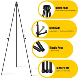 Display Easel Stand for Wedding - 66" Instant Tripod Collapsible Portable Sturdy Floor Easel - Easy Folding Adjustable Poster Metal Stand for Signs, Display Show, Artist, Art, Painting - Black