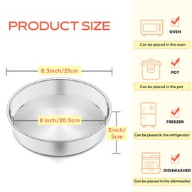 Herogo - Juego de 3 moldes redondos para tartas de 8 pulgadas, de acero inoxidable, antiadherentes, para cumpleaños, bodas, ollas a presión, acabado de espejo, apto para lavaplatos