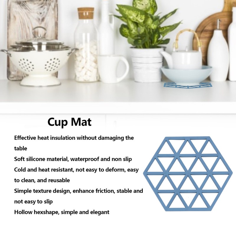 5pcs Table Mats Geometric Hex Shape Hollow Silicone Blue Insulation