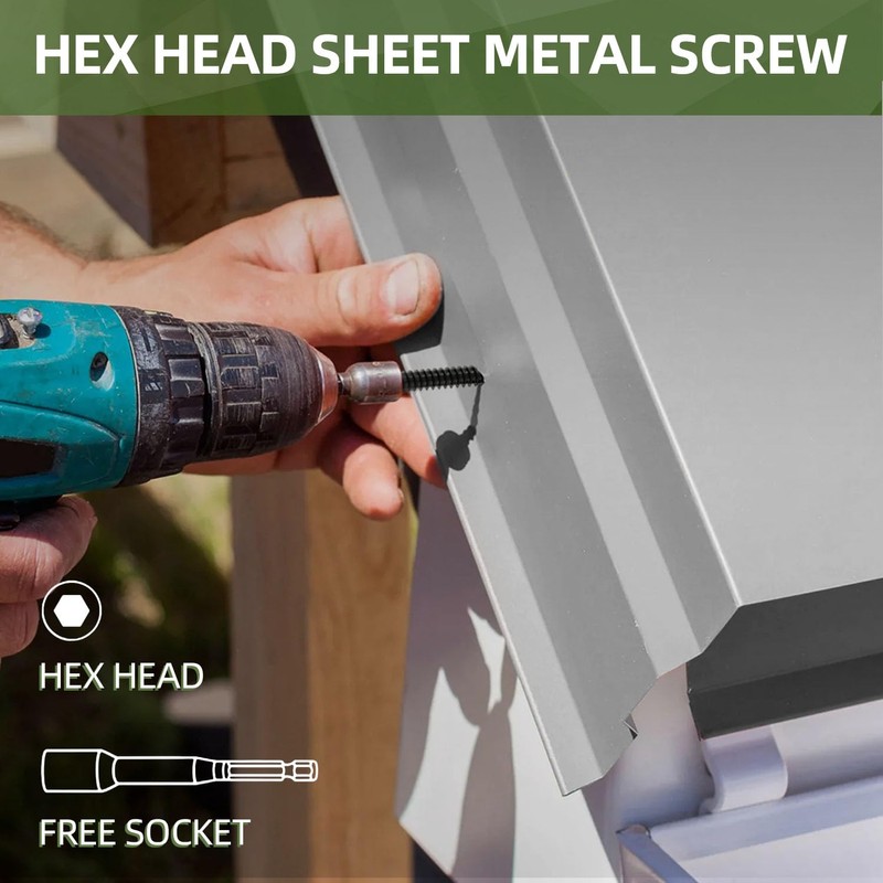 100 PCS #14 x 3/4" Sheet Metal Screws, Black Hex