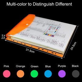 SAMSYOKI Document Folder A4 for Filing, Pack of 18 Document Wallets, A4 Transparent Pocket Documents with 11 Hole Edge, Press Stud and Label Pocket for Document Organising, 6 Colours