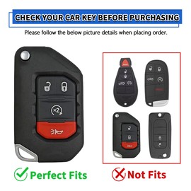 TOMALL 2 Pack for Jeep Key Fob Cover with Keychain, 4 Buttons Silicone Rubber Key Fob Case Compatible with Jeep Wrangler JL JLU Rubicon Gladiator JT Sahara JLU Car Key Cover