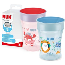 NUK Magic Cup 2 Pack of 2 Practical Double Pack, 8+ Months, Leak-Proof 360° Rim, BPA-Free, Red and Blue, 230 ml