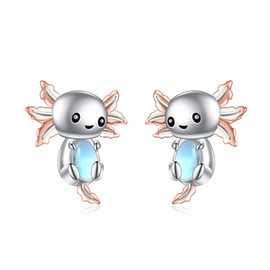 Cat / Pineapple / Flower / Whale / Dinosaur Earrings Moonstone Stud Earrings 925 Sterling Silver Animal Earrings Hypoallergenic for Sensitive Ears Animal Jewellery for Women Teen Girls, Sterling