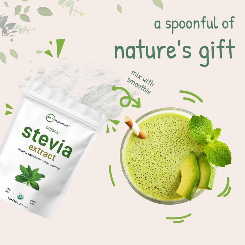 Pure Organic Stevia Powder, 1 Pound (2,837 Servings), Highest Grade