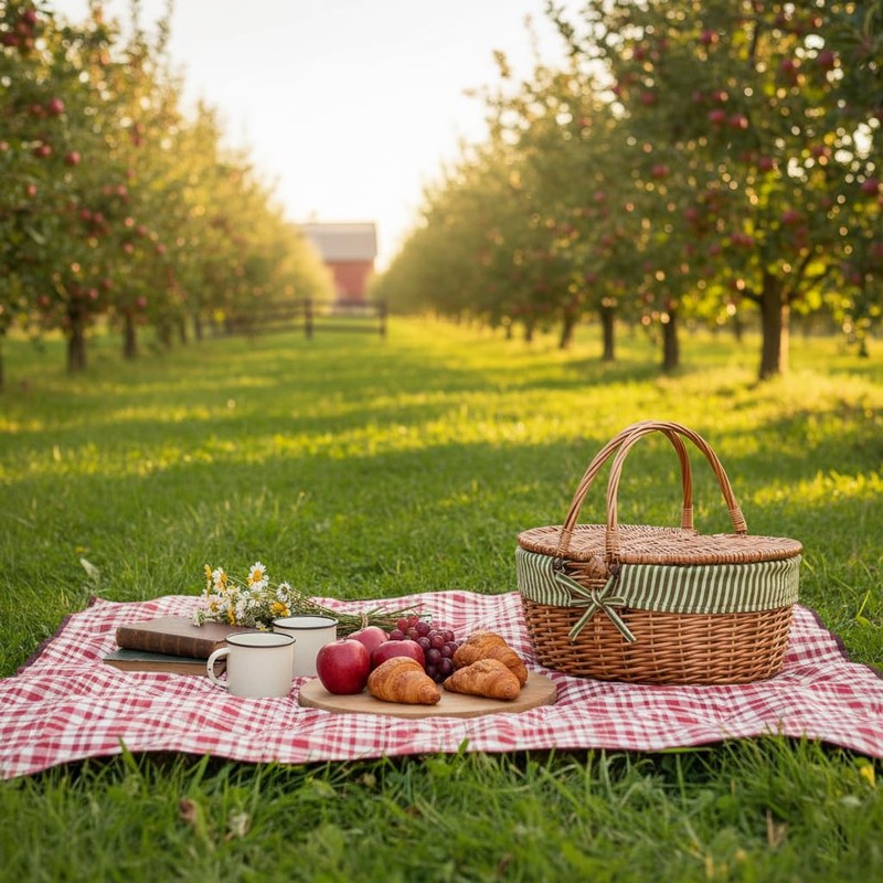 Wicker Picnic Basket with Lid and Handle Sturdy Woven Body