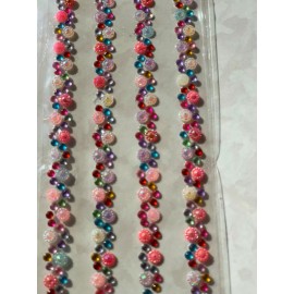 GEMSTONE 3D ADHESIVE GEMSTONES LONG BORDER MULTI-COLOR & CRYSTAL STRAND  4PC/STRANDS