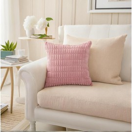Hibate Pink Corduroy Cushion Covers 45 x 45 cm Set of 4 Boho Decorative Square Throw Pillow Covers 18x18 Inch for Home Bohemian Decor Living Room Bedroom Sofa Couch