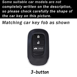 ontto 3-button Genuine Leather Key Fob Cover Fit for Honda Accord Civic HR-V CR-V Pilot Sport SI EX EX-L Touring 2022 2023, Black