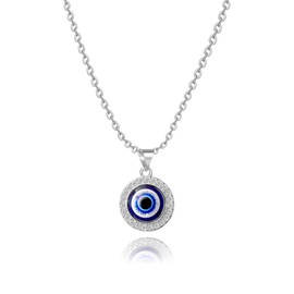 FineryGal Silver Lucky Evil Eye Necklace for Women Third Eye Choker Crystal Clear CZ Pendant Good Lucky Gift Charm Birthday Anniversary Graduation