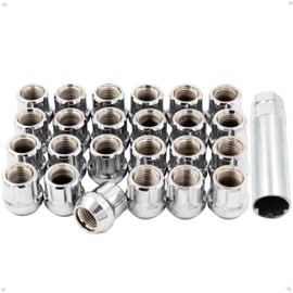 Wheel Accessories Parts Set of 24 Chrome 12x1.25 Lug Nuts Spline Bulge Acorn Open End Small Diameter 0.85" Length, M12x1.25 Thread Lug Nut Full Set with Key