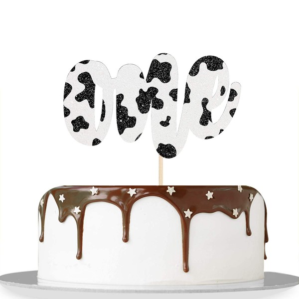 Decoración para tarta de vaca, de doble color, con purpurina, para bebé, primer cumpleaños, primer aniversario, color negro y blanco