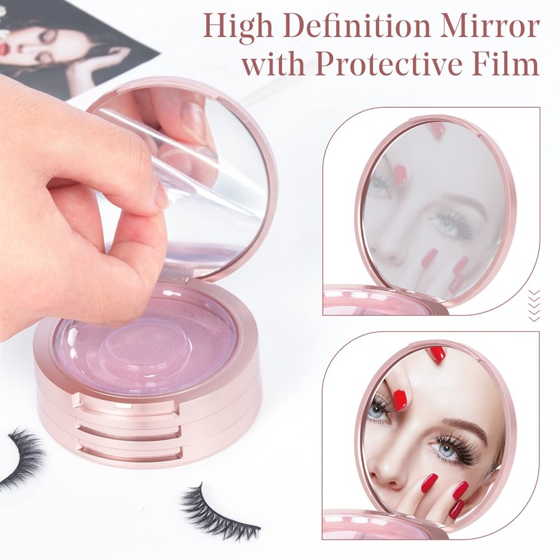 Buqikma 3 Layers Circle Eyelash Box with Mirror, Empty Eyelash