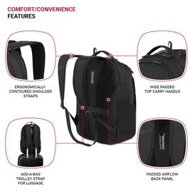 SwissGear Shield Laptop Backpack, Black, 18.5”x12”x6”
