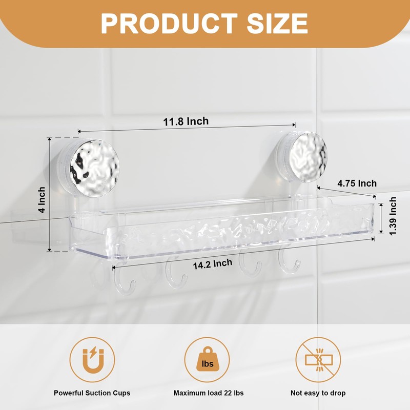 AYWSTC Shower Caddy Suction Cup, Wall Mounted Suction Shower Rack