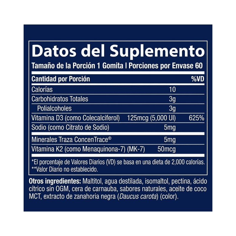 TRACE MINERALS D3+K2 GOMITAS - 60 GOMITAS SABOR FRESA