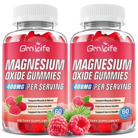 Paquete de 2 gomitas de óxido de magnesio de 400 mg, suplemento masticable de óxido de magnesio para adultos y niños, apoyo nervioso y muscular,...   