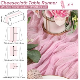 Cekene 1PC Cheesecloth Table Runner Pink 90x400cm Gauze Fabric Table Runner Long Rustic Sheer Tablecloth Runner Washable Table Cloth Decoration for Wedding Holiday Party Baby Bridal Shower Arch