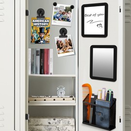 Magnetic Locker Accessories Set, Back to School Essentials (with Magnetic Whiteboard, Locker Mirror, Pen Holder, Marker, Round Magnet) School Locker Black Decor, Work Locker Organizers