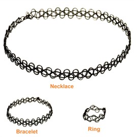 Trimming Shop Women's Choker Necklace Black Tattoo Choker Stretchable Retro Punk Gothic Elastic Lace Necklace Bracelet Ring Set Fashion Jewelry Accessory for Women and Girls