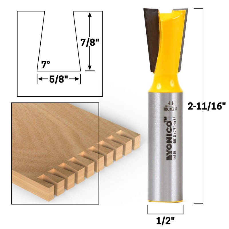Yonico Dovetail Router Bit 7 Degree X 5/8-Inch 1/2-Inch Shank