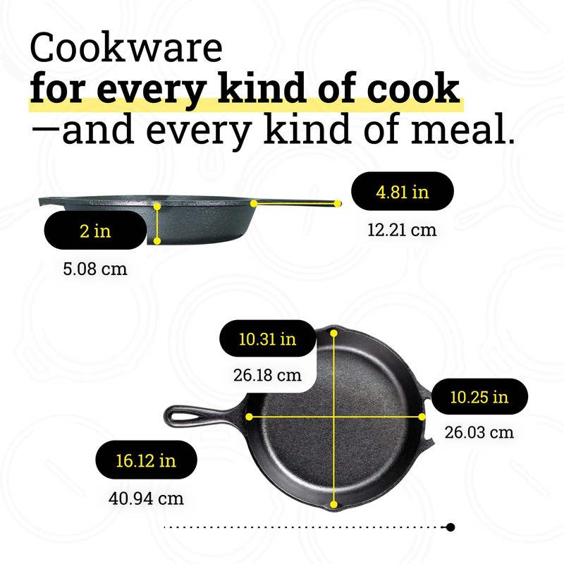 Lodge Seasoned Cast Iron Skillet 10.25 Inches - PFAS-Free, Non-Toxic