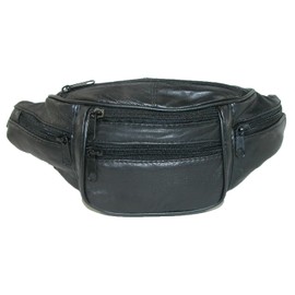 CTM Leather 6 Pocket Fanny Waist Pack, Black