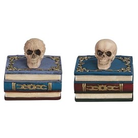 ICE ARMOR 2-PC Set 2.5" H Skull on Book Trinket Box Statue Sculpture Ornament Decoration Home/Room Decor Ideas for Housewarming, Holidays and Birthdays Great Collectible Addition