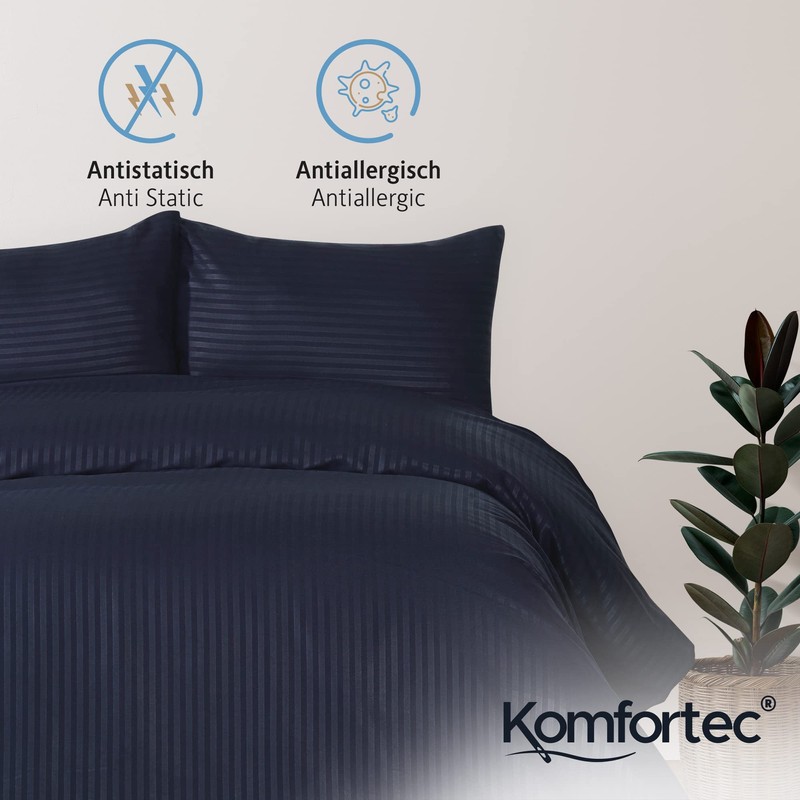 Komfortec Duvet Cover Set, microfibre, Navy Blue, 135x200 + 1x