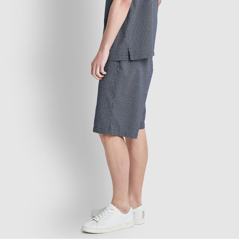 JAJU [JAJU] Men's Seersucker Pattern 5-Inch Pajama Set_Light Navy