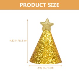 JOINPAYA 8pcs Golden Cone Party Hats: Glitter Star Ball Birthday Hats Celebration Headwear with Gold Ropes for Fun Kids Party Supplies Decorations