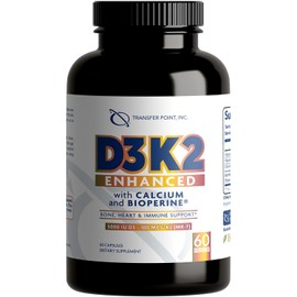 D3K2 Enhanced with Calcium & BioPerine® - 5000 IU Vitamin D3 + 100 mcg Vitamin K2 MK-7 - Once-daily formula, 60 Capsules