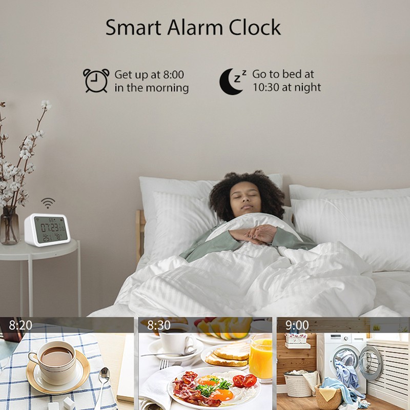 Tuya WiFi Temperature Humidity Light Detection Alarm Clock 4 In
