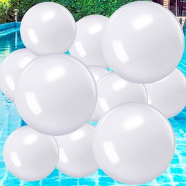 Sinmoe 12 Pieces Inflatable White Beach Ball Bulk Summer Solid Swimming Pool Floating Blow up Ball DIY Paint Craft for Boys Girls Hawaii Luau Birthday Beach Graduation Party(12 Inch,White)