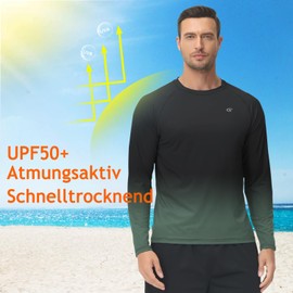 Huayuzh Rashguard UV Shirt Men's Long-Sleeved Swimming T-Shirt Quick-Drying Breathable Surfing Fishing Hiking Top, 11 gradient colour: black