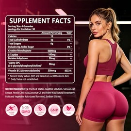 Creatine Gummies for Women - Booty Builder Supplement, Creatine Monohydrate Gummies 5g, Muscle Development & Post-Workout Recovery, L-Taurine & B12, S