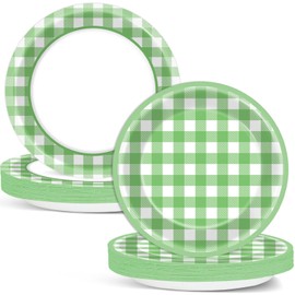 48 pcs Green Gingham Paper Dessert Plates Green and White Party Supplies Green Checkered Tableware Party Decorations Plaid Plates Dinnerware for Boys Girls Birthday Picnic Bride Shower Favor 7”