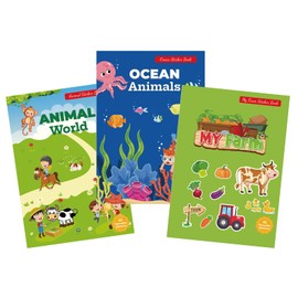 HEOUCH 3 Stück Wasserdichte Stickerbuch, Wiederverwendbare Sticker, Vielzahl von Sticker Tiere, Aufkleber Kinder, Leichte Abzieh und Klebehaftung auf Glatten Oberflächen