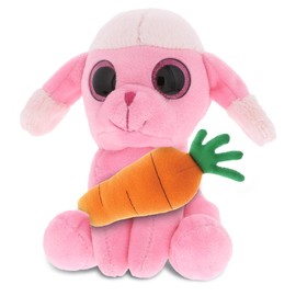 DolliBu Happy Easter Sparkling Eyes Pink Poodle Dog with Carrot - Cute Stuffed Animals with Carrot Plush Toy, Spring Easter Plush Animal - 6 Inches