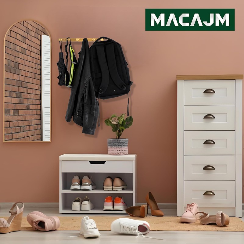 MACAJM Brushed Gold Wall Mount Coat Rack with 6 Hooks,