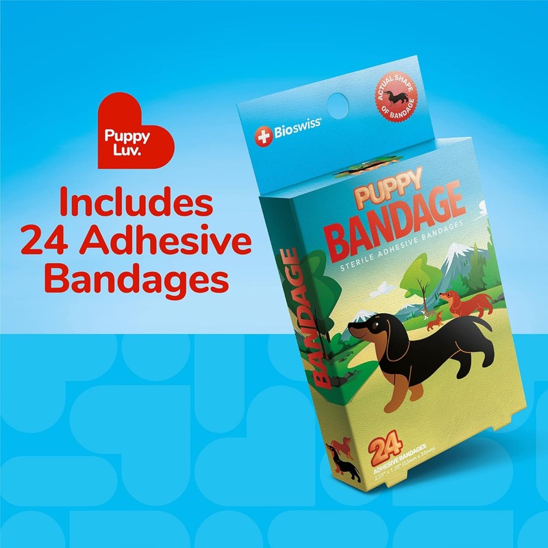 BioSwiss Bandages, Weiner Dog Shaped Self Adhesive Bandage Set, Latex