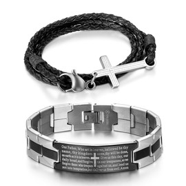 Cupimatch Stainless Steel Vintage Religious Jesus Christ Crucifix Cross Charm Pendant Link Bead Chain Necklace Black