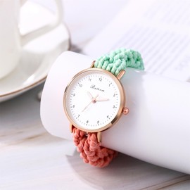 JewelryWe Womens Stretch Band Watches: Analog Quartz Elastic Watch Colorful Weave Rope Expansion Band Wristwatch